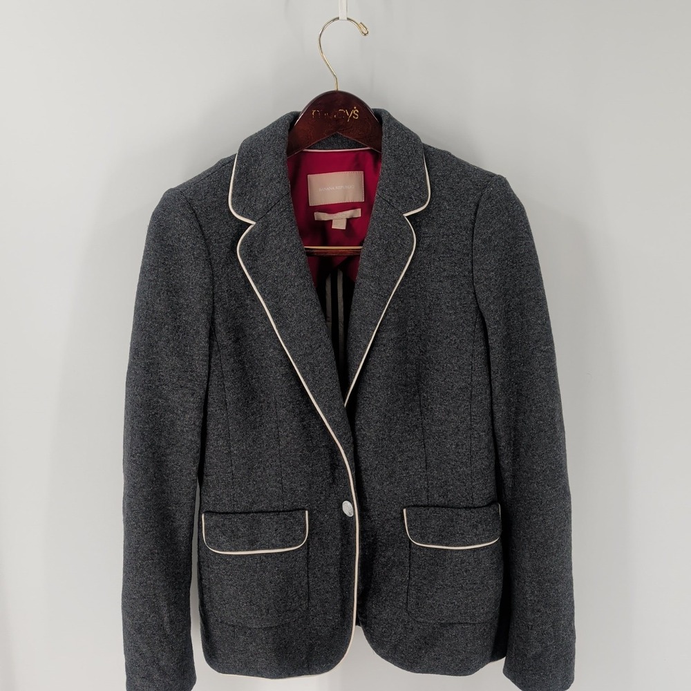 Vintage Banana Republic Wool Blend Notch Lapel Button Front Blazer Gray Size 8